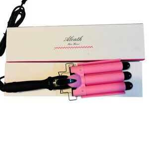 Aleath Hair Waver Ceramic Wand with LCD Temp Display 3 Barrel Pink